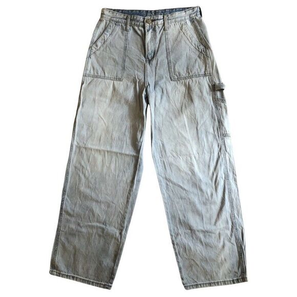 GOGO Barrel Leg Jeans Womens 28" Grunge Carpenter High Rise Light Wash Wide Leg - Picture 1 of 11